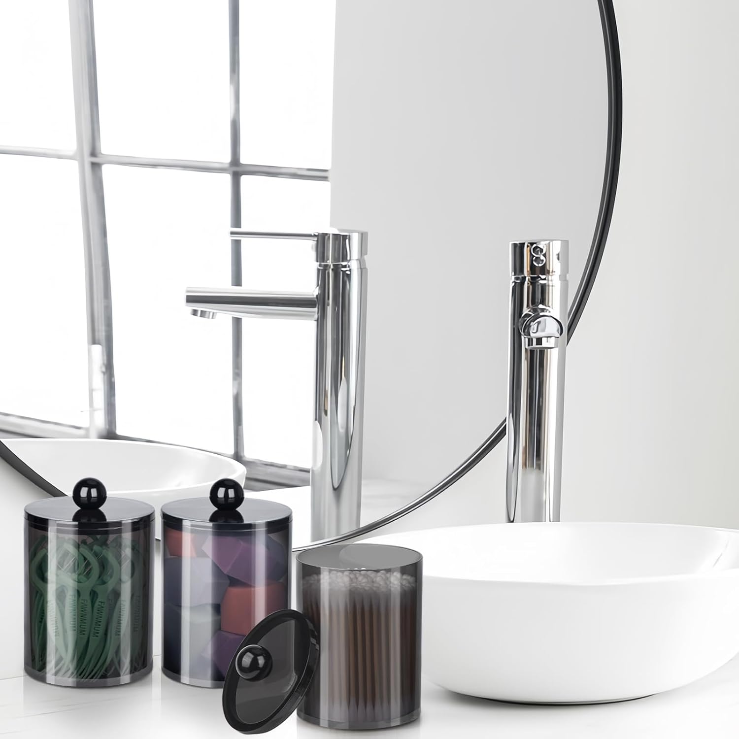 Clear Makeup Cotton Storage Box Set, 2/3/6 Counts Round Makeup Cotton Storage Container with Lid, Dustproof Storage Box for Home Bathroom Kitchen Dormitory Office