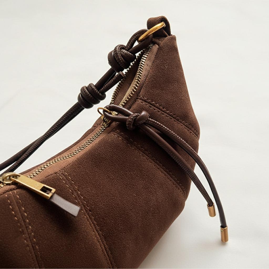 KatchMe Women's Vintage Solid Color Suede Crescent Shoulder Bag, Classy Zipper PU Crossbody Bag with Inner Pocket, Casual Bags for Fall & Winter