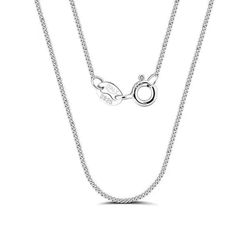 Sterling Silver 1.0mm Side Chain Necklace for Women Girls Elegant Necklace Fine Jewelry 40/45/50/55/60cm SC18