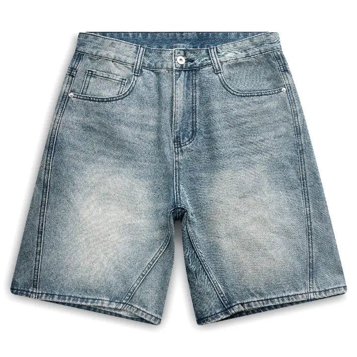 Summer New American Vintage Washed Loose Straight Split Cut Denim Five-Point Shorts Men High Street Trendy Wide Leg Draping Wear-Resistant Cargo Mid Pants Versatile Heavyweight Denim Half Pants # jean shorts men