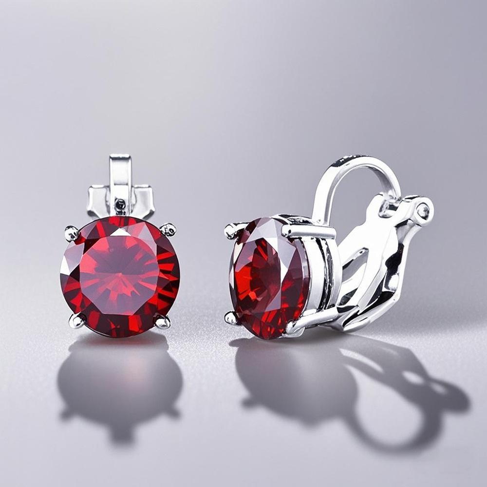 Micro-inlaid zirconia non-pierced ear clips for women, 3A grade super shiny geometric round colored earrings Moissanite Stud Unisex Hip Hop Zircon