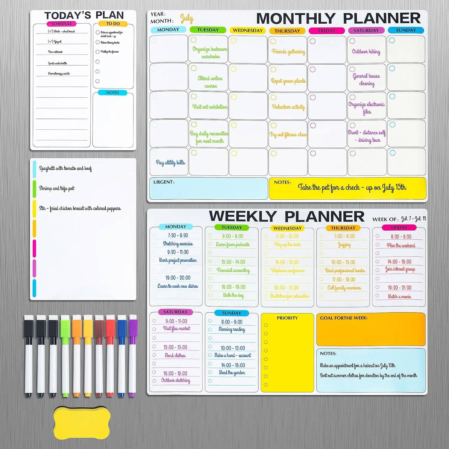 4 Pack Dry Erase Calendar for Fridge, 16.5 x 12 Monthly & Weekly & Daily Chore Chart, Planning Whiteboard with 10 Markers and Eraser, Use for Refrigerator Wall Door- Shopping, Meal/Menu,