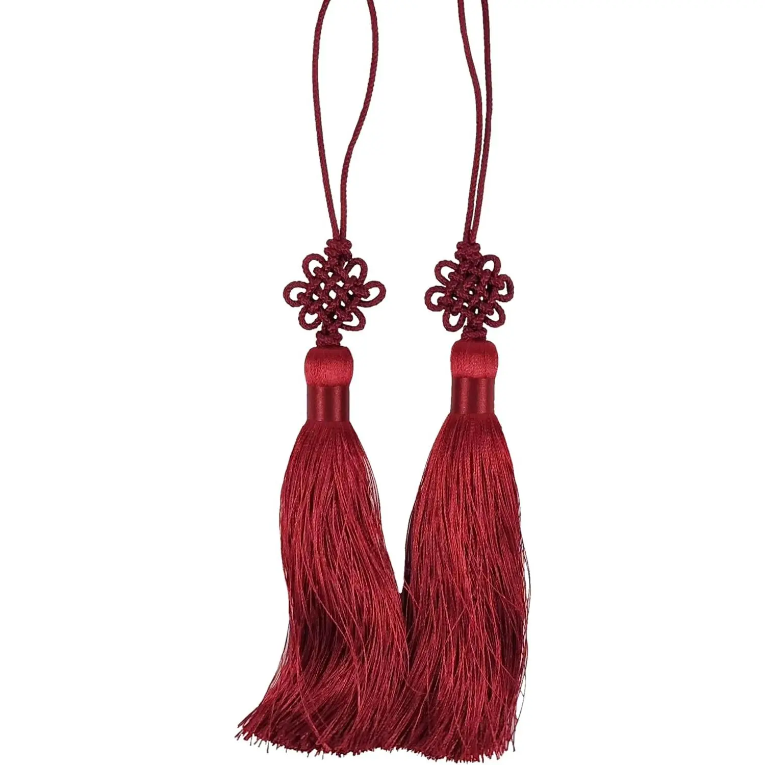 Mini Korean Silk Knot Norigae Set - 2 Pack Traditional Tassel Charms in 12 Colors - Decorative Hanbok Accessories (Dark Red)