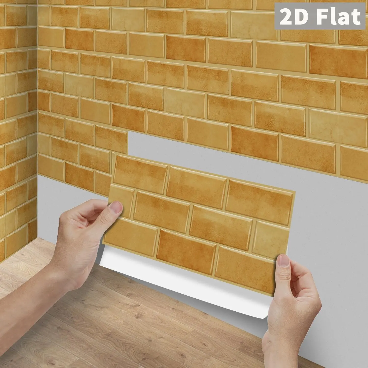 6/12/24/48PCS FG Warm Yellow Vintage Subway Tile Stickers Glossy PVC Crystal Film Peel & Stick Waterproof Oilproof Kitchen Splashback Wall Decor for Bathroom Floor Old Tile Wood Panel DIY Home Apartment Renovation