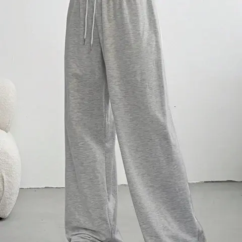 Solid High-Waisted Straight Leg Pants, Simple Sporty Sweatpants, All-Season Versatile Elastic Waist Long Pants, Tie-Belt Wide-Leg Casual Pants, High Rise Sweatpants, Casual Fashion Sweatpants, Casual Comfy Sweatpants