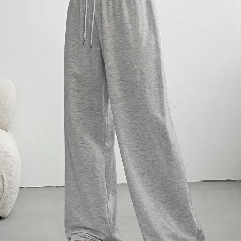 Solid High-Waisted Straight Leg Pants, Simple Sporty Sweatpants, All-Season Versatile Elastic Waist Long Pants, Tie-Belt Wide-Leg Casual Pants, High Rise Sweatpants, Casual Fashion Sweatpants, Casual Comfy Sweatpants