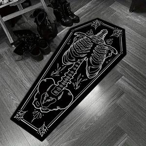 halloween home decor carpet, skull spider print coffin shape mat, creative unique holiday gift rug, soft washable floor covering