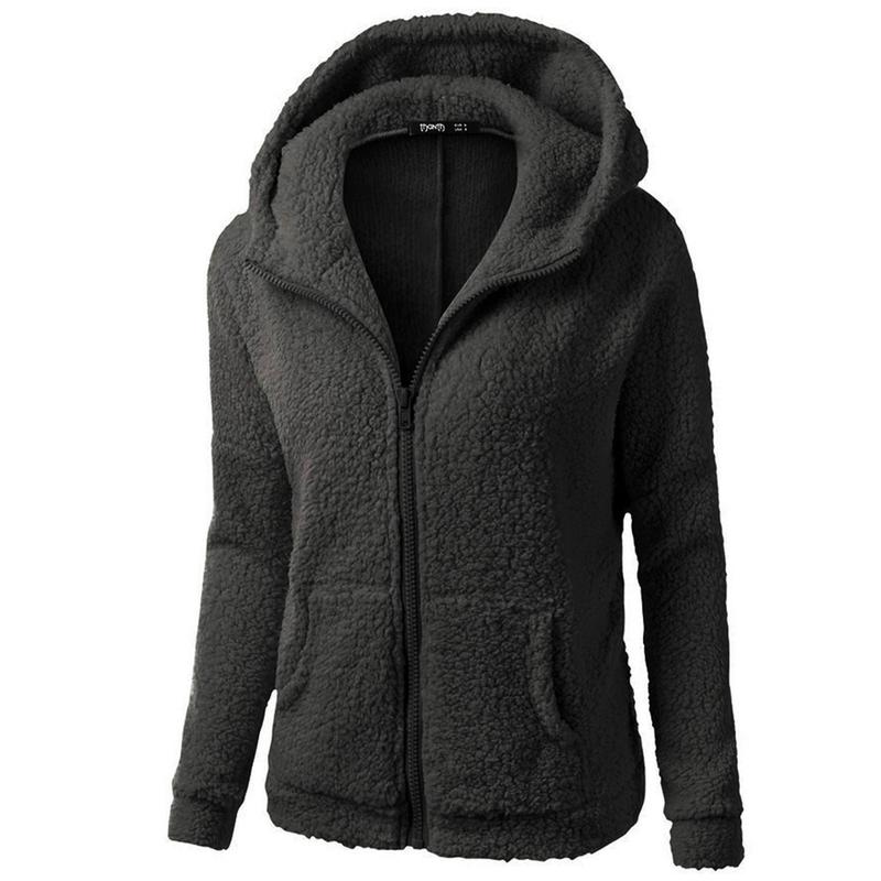 BIGWIG women's zipper hooded plush jacket with zipper pockets and lightweight fleece lining, winter warm fleece zipper jacket, cotton jacket, plush sweatshirt, autumn and winter lambskin women's hooded pullover cold-proof jacket