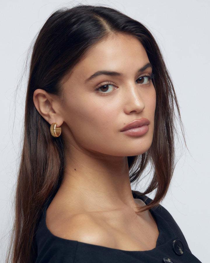 Gold Ridged Arch Hoops - Elegant Gold Color Hoop Earrings with Textured Design for Everyday Wear