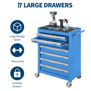 FathersDayGift Heavy-Duty Rolling Tool Chest with 5 & 7 Drawers – Steel Cabinet, Lockable Storage, 360° Wheels, Drawer Liners, Link Buckle – Garage, Workshop, Warehouse, Office – Black | Durable Rolling Tool Organizer