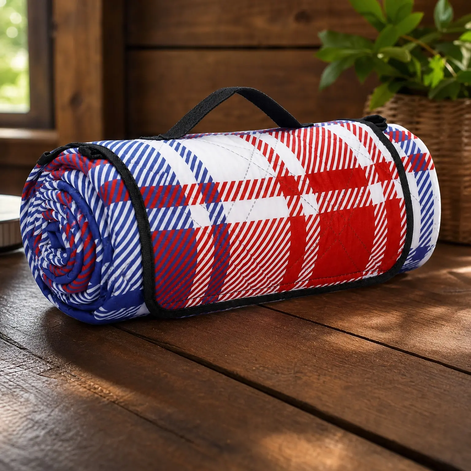 Large 78"x78" Waterproof Picnic Blanket, Red White and Blue Patriotic 5-Layer Beach Blanket, Sandproof, Foldable & Portable for Beach, Grass, Camping, Parks, Travel and HikingGift