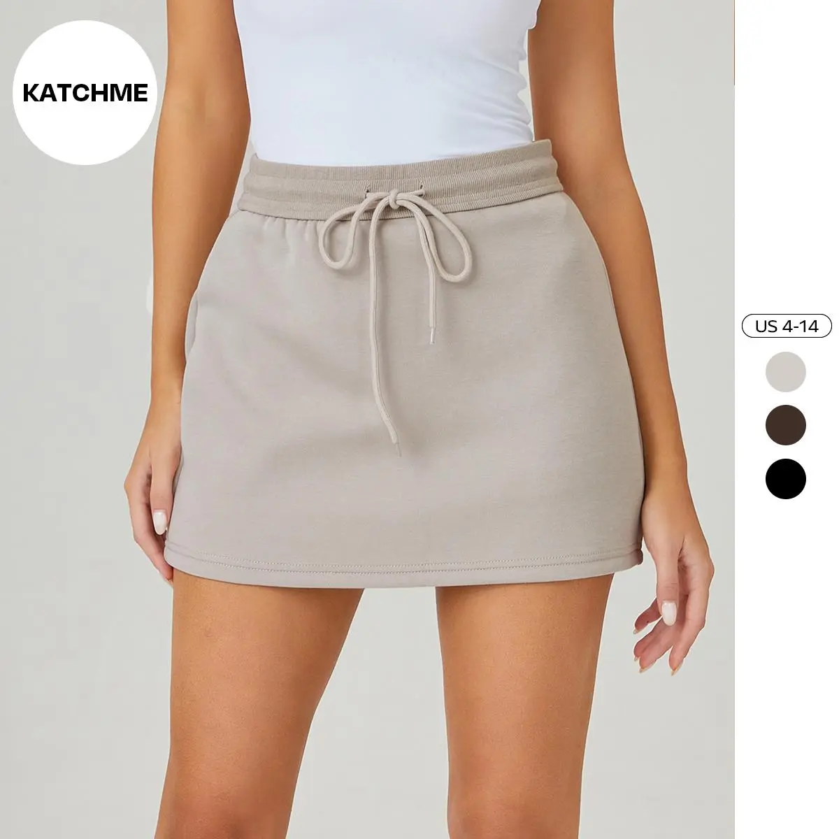 KatchMe Women's Versatile Solid Color Long Sleeve Double Zipper Hoodie Two Piece Outfits, High Waist Mini Skirt with Lined, Drawstring Waist Wide Leg Trousers