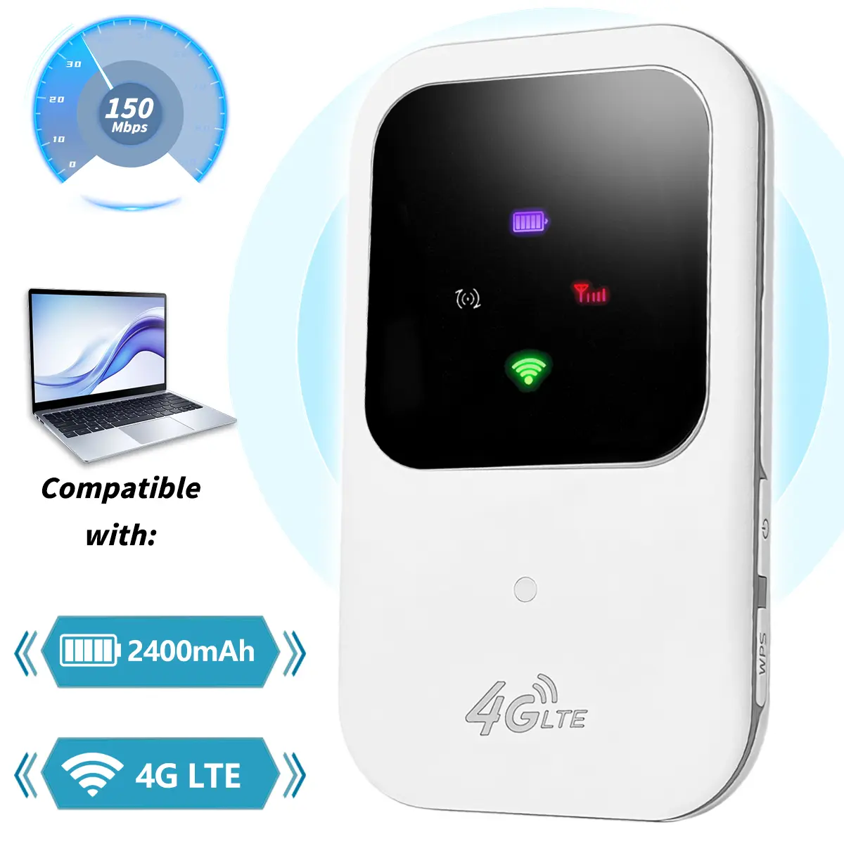 4G Pocket WiFi Router, 150Mbps Speed, Lightweight, Supports Multiple Devices, Plug & Play, Effortless Setup, Essential for Outdoor Activities & Trips Across UK and Europe, Travel Router