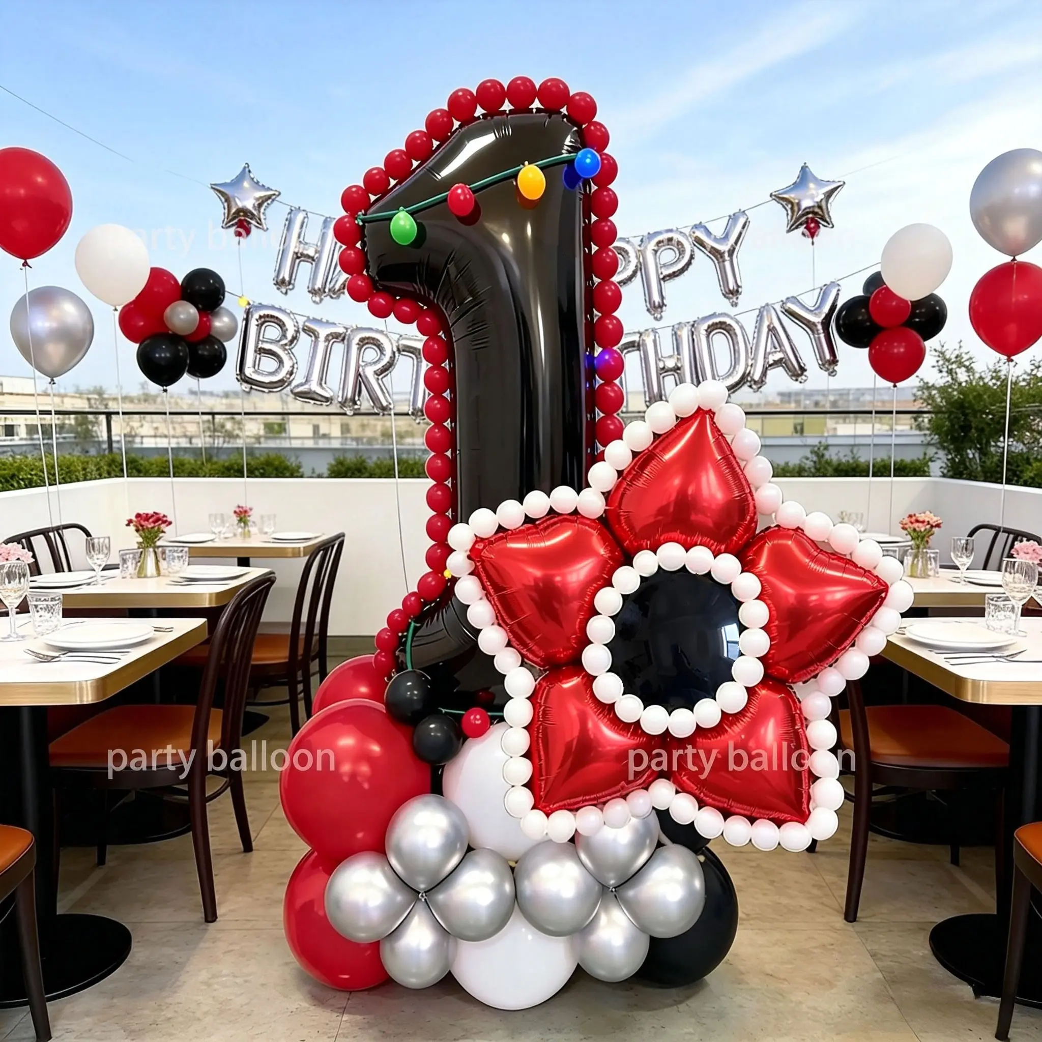51-Piece DIY Heart Flower Column Number Balloons Set, 32-Inch Balloons,Heart shaped balloon，Multicolored latex and long balloon strings, Suitable for birthday party decorations, store anniversary celebrations, elegant coming-of-age birthday setups