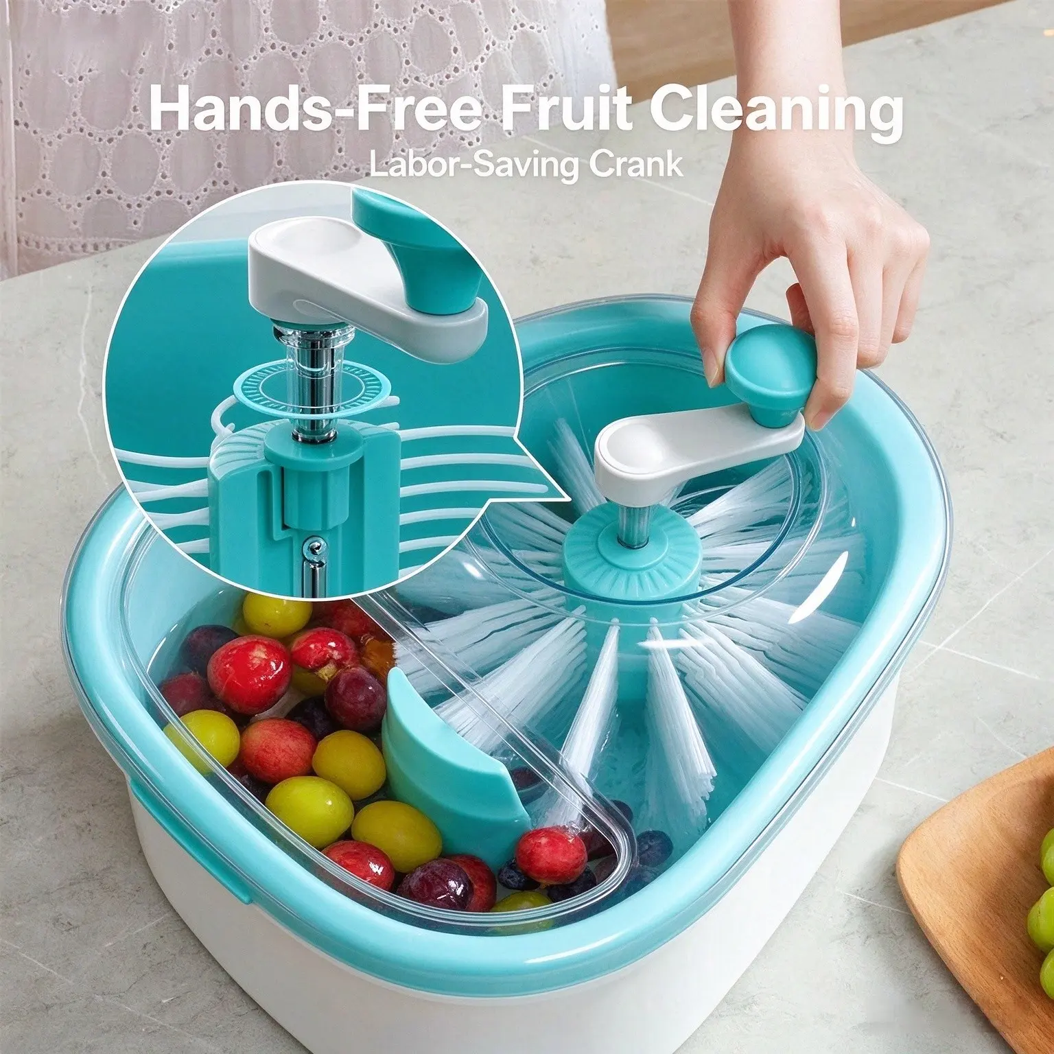 3-in-1 Fruit Washer & Spin Dryer with Brush – Vegetable Salad Washer Set, Strainers and Colanders, BPA-free filter with handle for easy draining, quick washing, drying, and preparation.