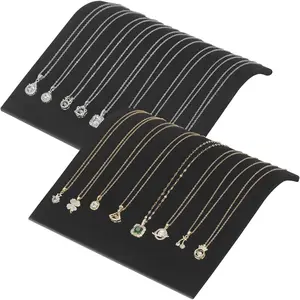 2 Pieces Velvet Necklace Display Stand, Cambered Jewelry Bracelet Necklaces Pendant Chain Watch Holder Case for Women/Vendors, Jewelry Organizer Storage Tray for Home Selling Show (Black)