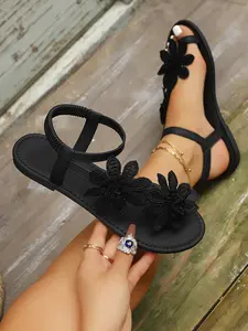 Women's Soft Sole Sandals, Elegant PU Leather Plain Design, Breathable Flat Heels, Spring & Fall Fashion, Comfortable and Versatile