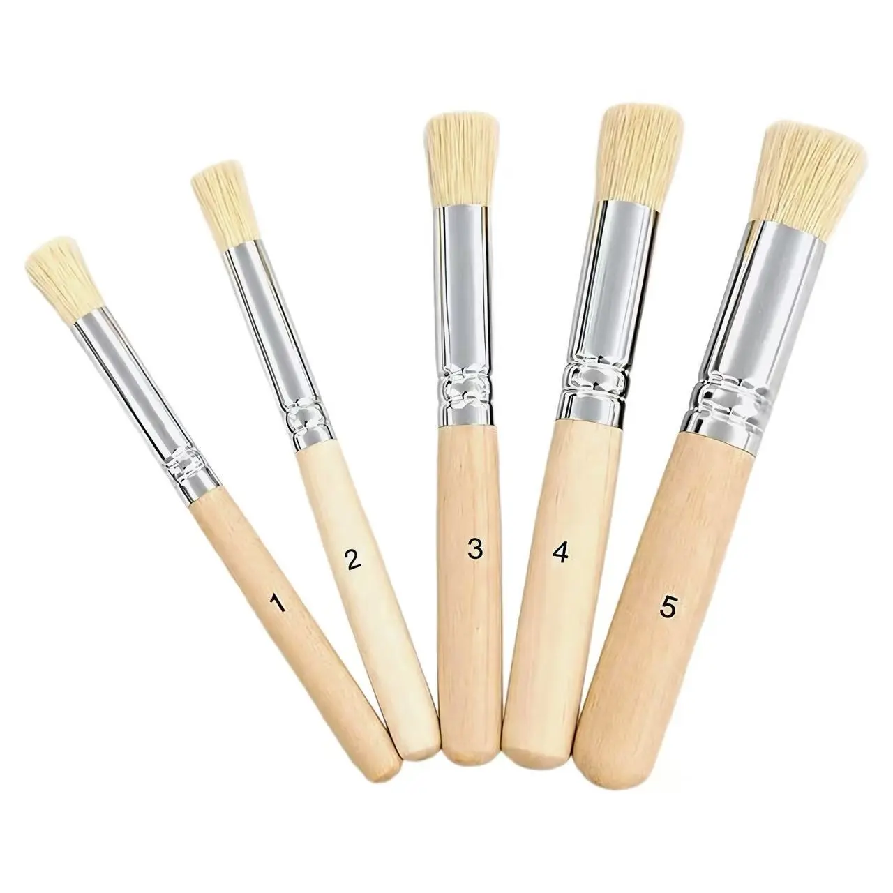 Set of 5 Round Stencil Brushes with Wood Handle, Natural Bristle Paint Mop Brush for Art Acrylic Painting, Chalk Paint, Watercolor, Fabric, Walls and Furniture, Brush Tool