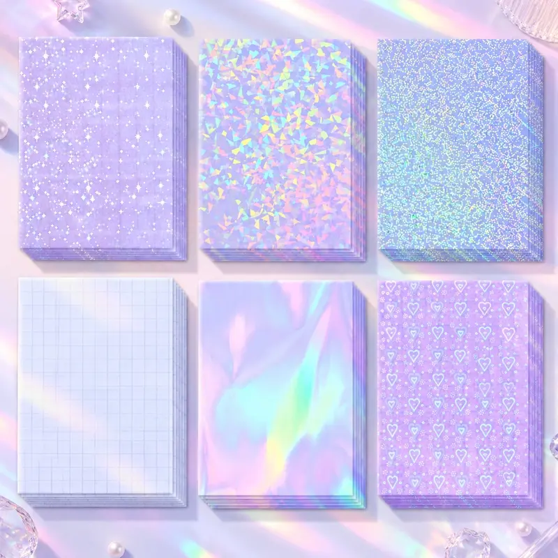 60 Pack Holographic Self Laminating Sheets, 6 Designs Transparent Waterproof Vinyl Overlay Film, Clear Sticker Protector for Decals, Decorative Sticker, Cards, Photos, DIY Crafts and Handmade Decorations with Long Lasting Protection
