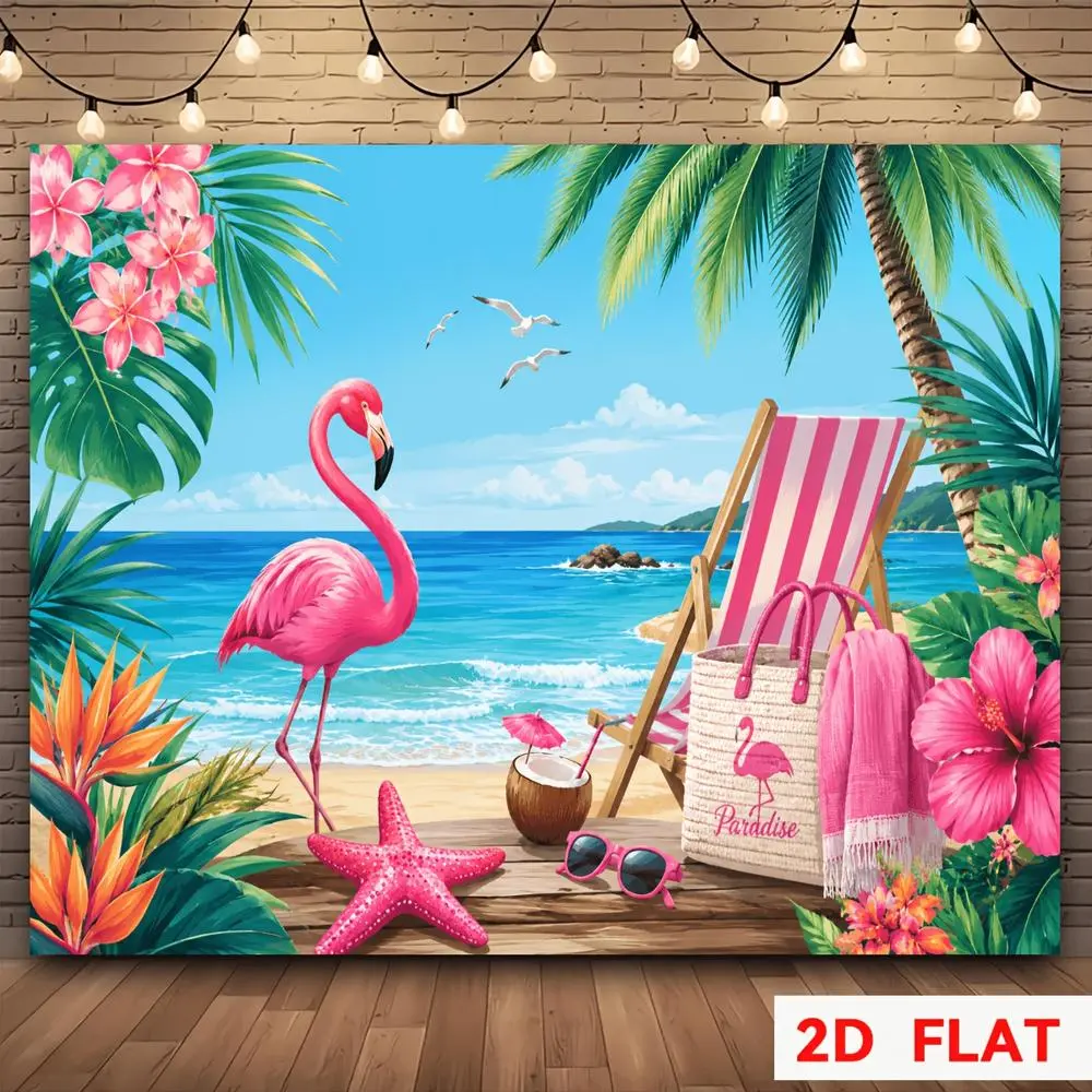 2D Flat HD Digitally Printed Polyester Photo Backdrop - Tropical Print Flamingo Themed Soft Fabric Cloth, Lightweight Foldable for Portrait Shoots, Glam Look Product Photography & Video Content Creation