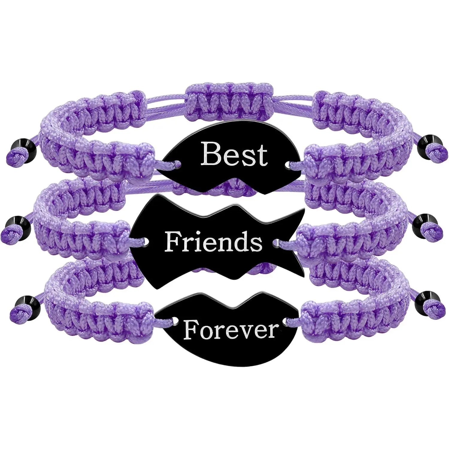 3-Pack   Forever Bracelet Set - Braided Rope Heart Puzzle Charms, Engraved Matching Friendship  for BFFs Men Women
