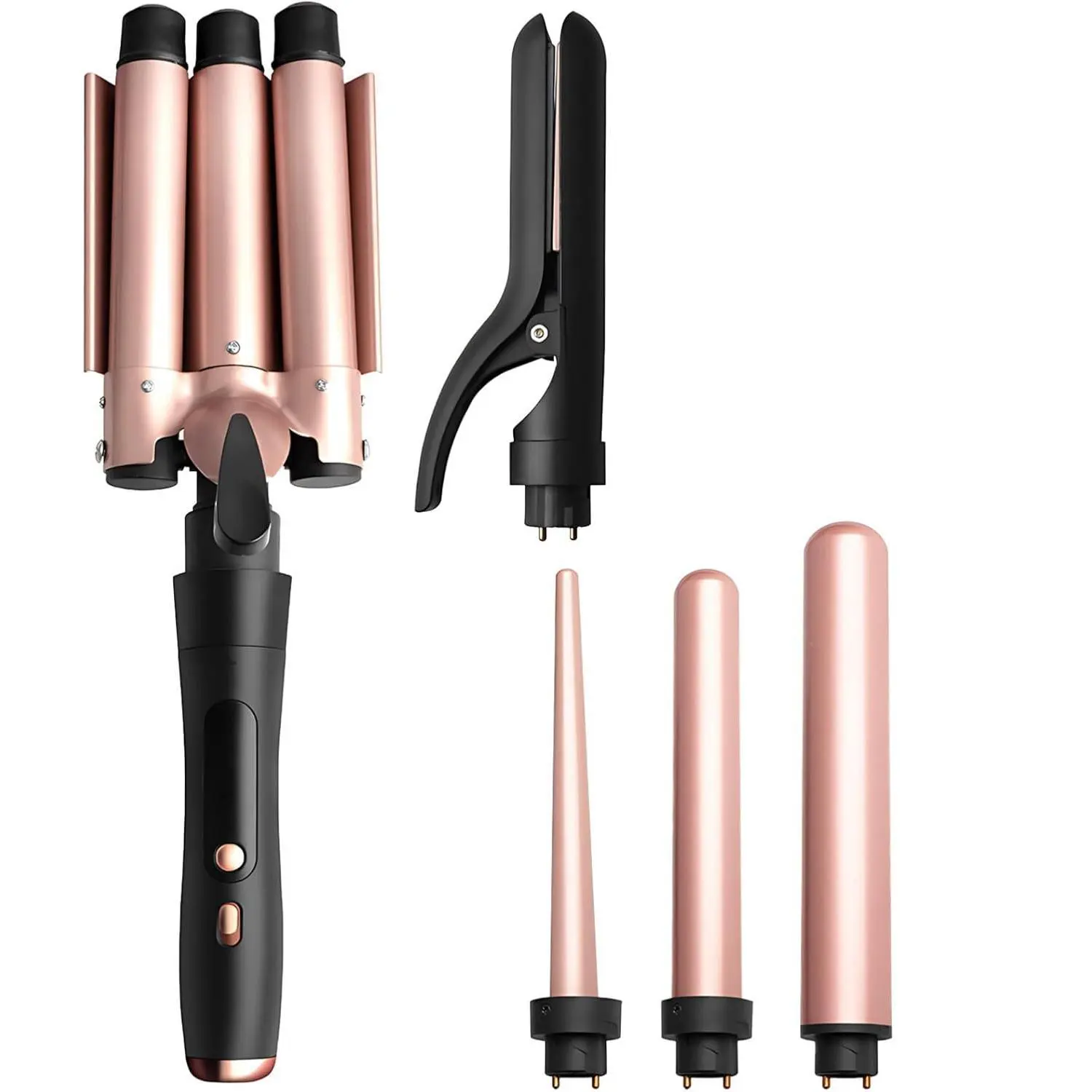 5 in 1 Curling Iron with Thermal Brush,Flat Iron,Versatile Styling | Interchangeable Curling Iron Set(0.5-1.25"), Ceramic Curling Iron, Less Damage, Fast Heating Wand Curling Iron, Dual Voltage