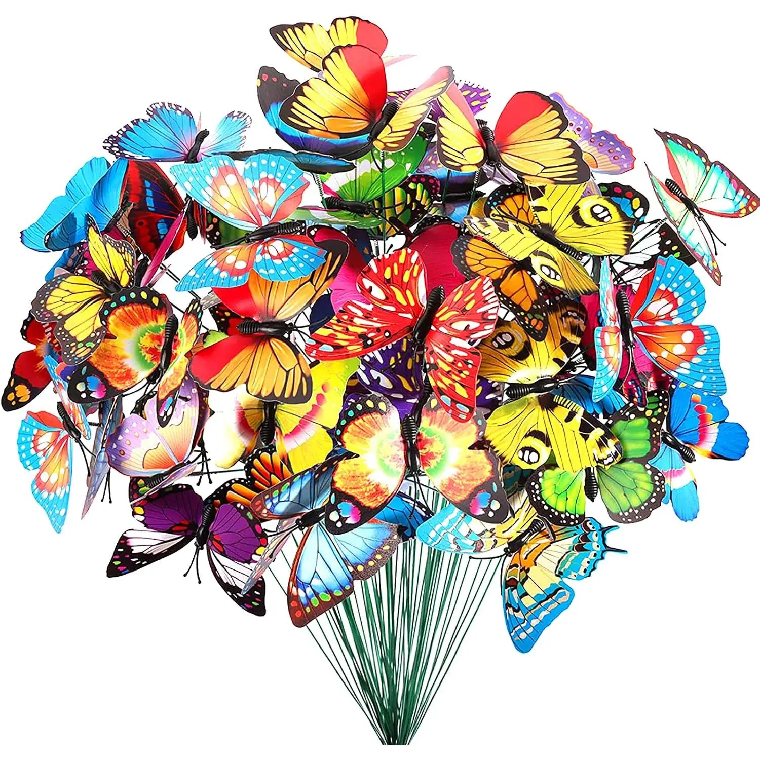 60 count Butterfly Garden Decorations, 11.2 Inch PVC  Butterfly Stakes, Garden Yard Party Decorations