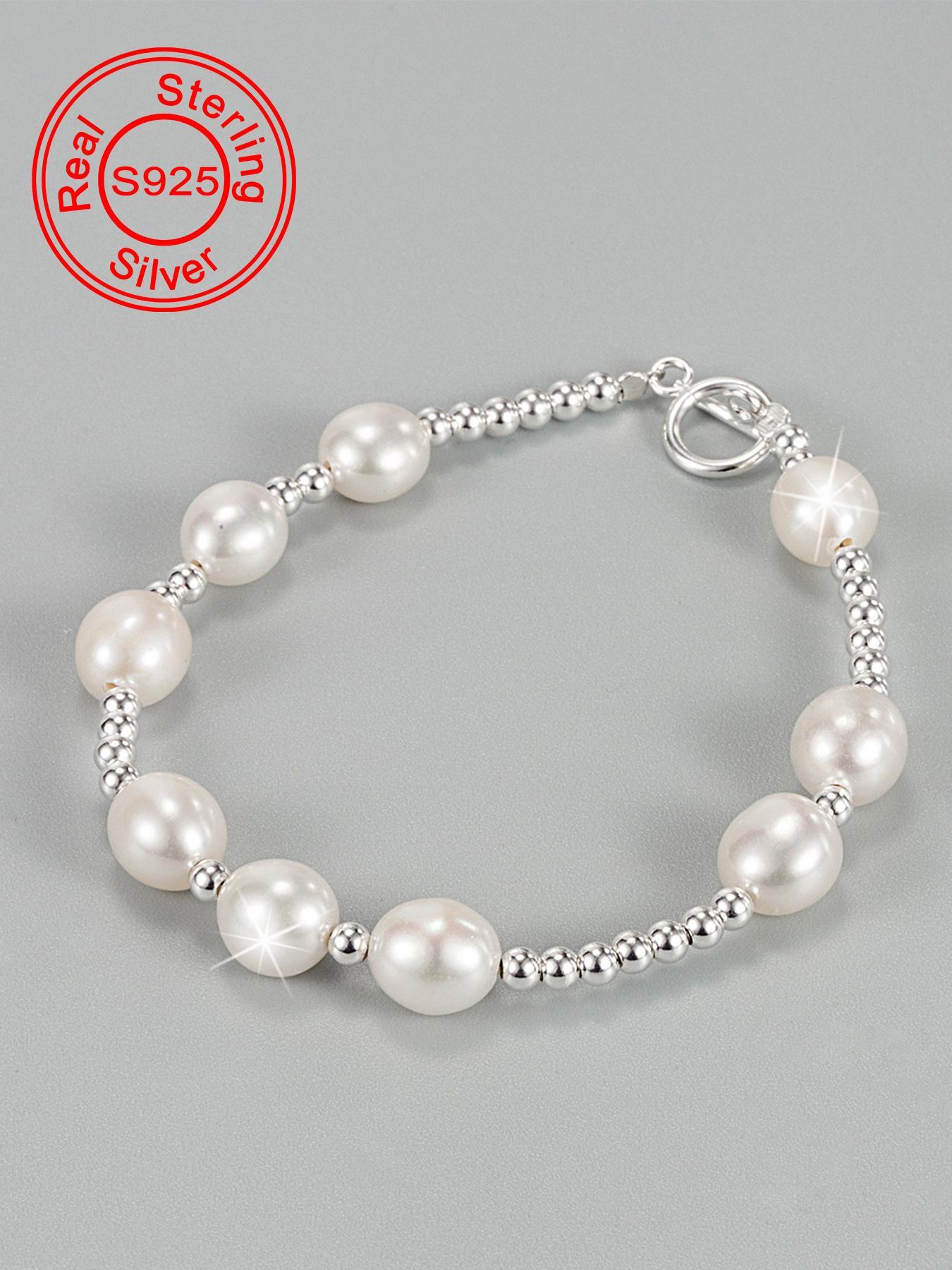 S925 Sterling Silver Freshwater Pearl Decorated Bracelet, Fashion Jewelry for Party, Daily Clothing Decor, Trendy All-match & Exquisite Jewelry for Birthday Gift