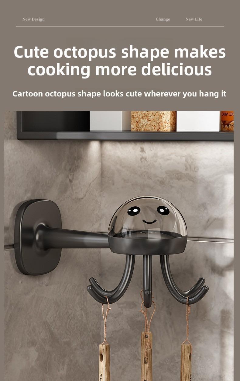 360° rotating cartoon octopus hook, no need to drill holes and won't damage the wall, storage rack, home storage rack, household daily use, kitchen storage hook, shelving rack