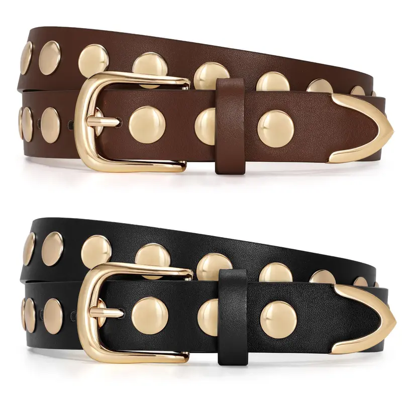 JASGOOD Women Fashion Leather Belt Punk Leather Belt Women Studded Belt for Jeans Pants Dresses