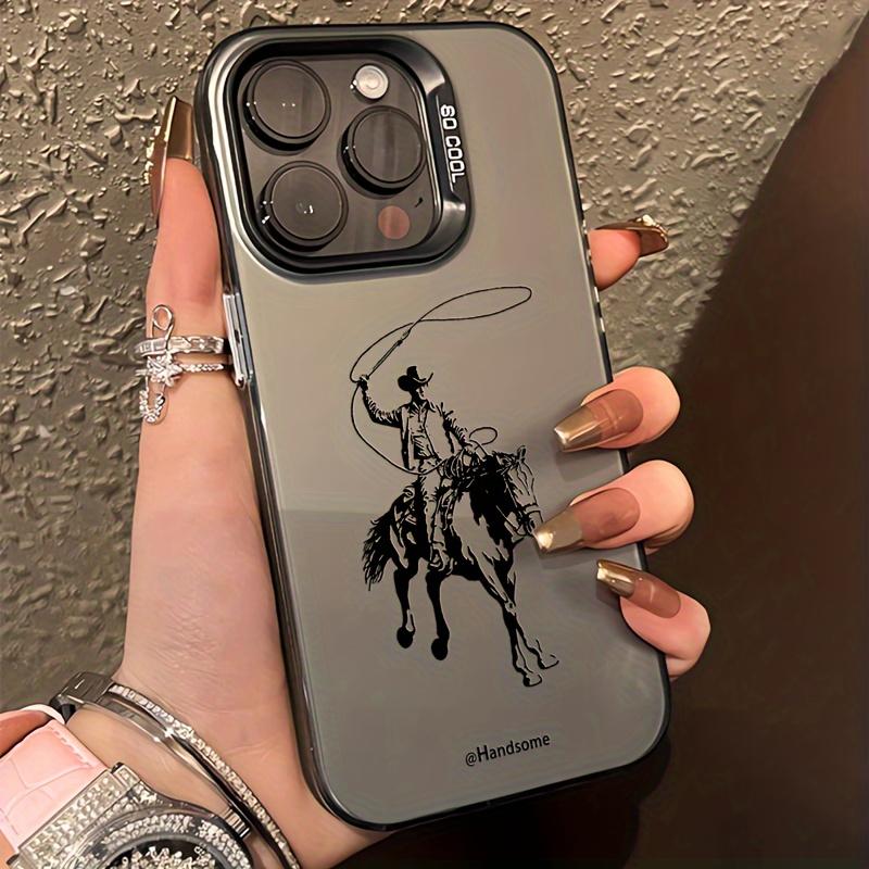 A Laser Anti-drop Phone Case with Horse and Cowboy Pattern, Suitable for iPhone 17 Air/16 Plus/15 Pro Max/14 Pro/13/12/11/XS Max/X Phone Case, Ideal Gift for Family, Friends, Lovers, Boyfriend, Girlfriend, Best Choice for Holiday Gifts CY373