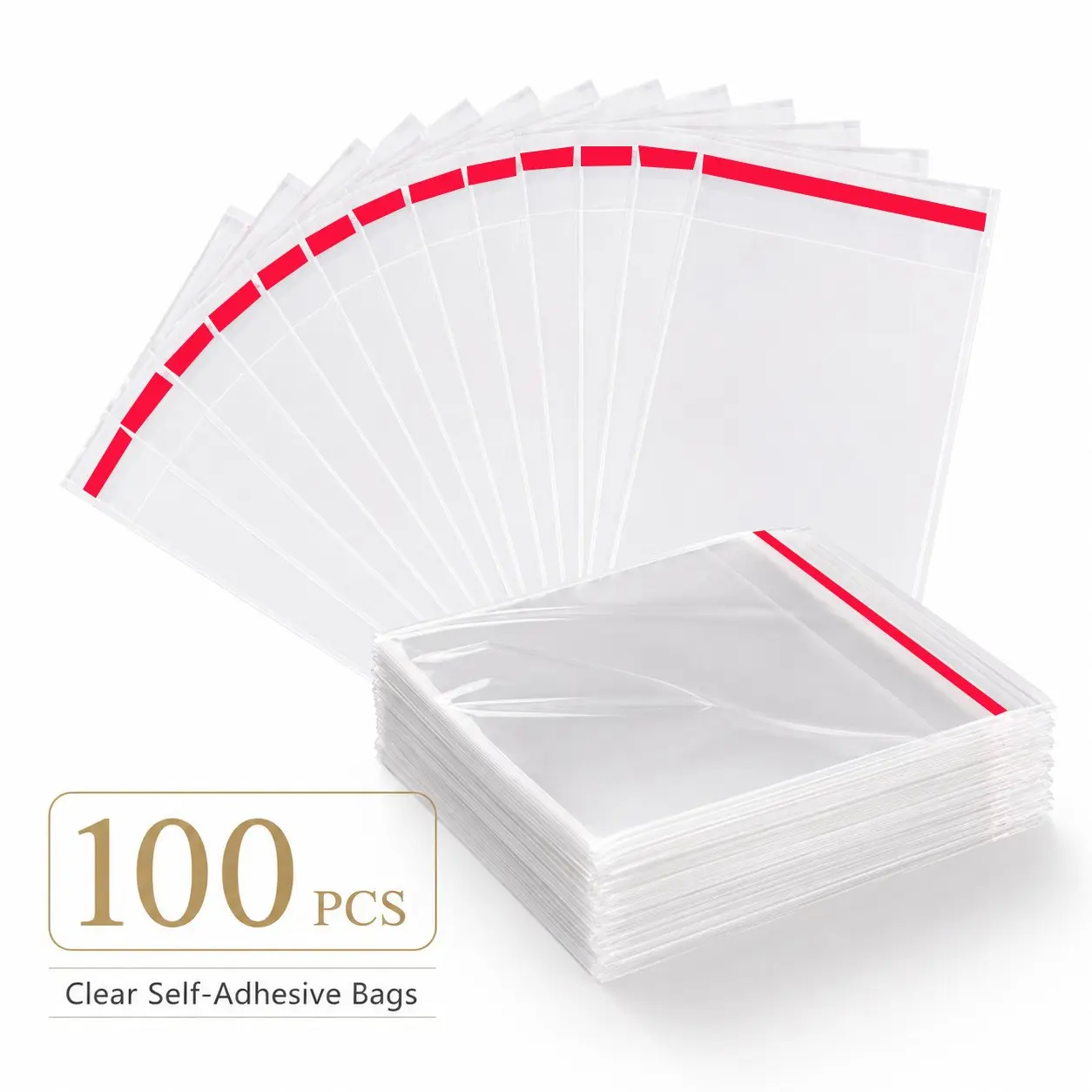 100Pcs Clear Self-Adhesive OPP Packaging Bags, Minimalist Transparent Style, Easy Peel & Strong Self-Sealing Design, Dust and Moisture Resistant with Smooth Edges, for Jewelry, Cosmetics, Clothing, Cards, Gifts and Small Business Packaging
