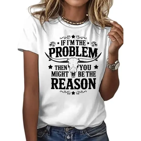 Men's Pure Cotton Classic Short-Sleeve T-Shirt - Menswear, Round Neck, Relaxed Fit, Longhorn Skull Slogan Print, Breathable Fabric, Advanced Printing, All Seasons Basic Chic Streetwear Top