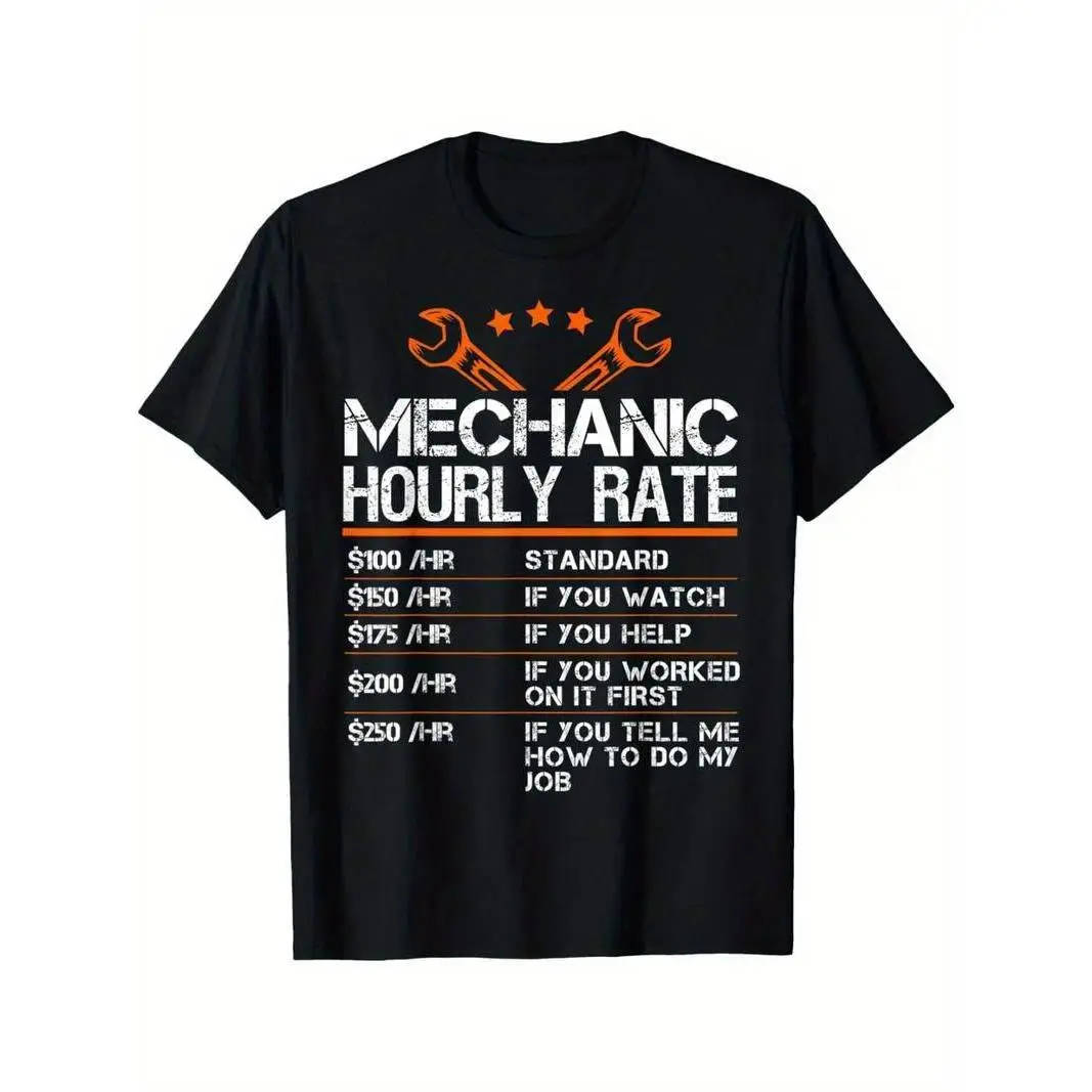 Men's 100% Cotton Short-Sleeve T-Shirt, Menswear Tops - Funny Mechanic Hourly Rate Auto Repair Design, All Seasons Wear, Shortsleeve