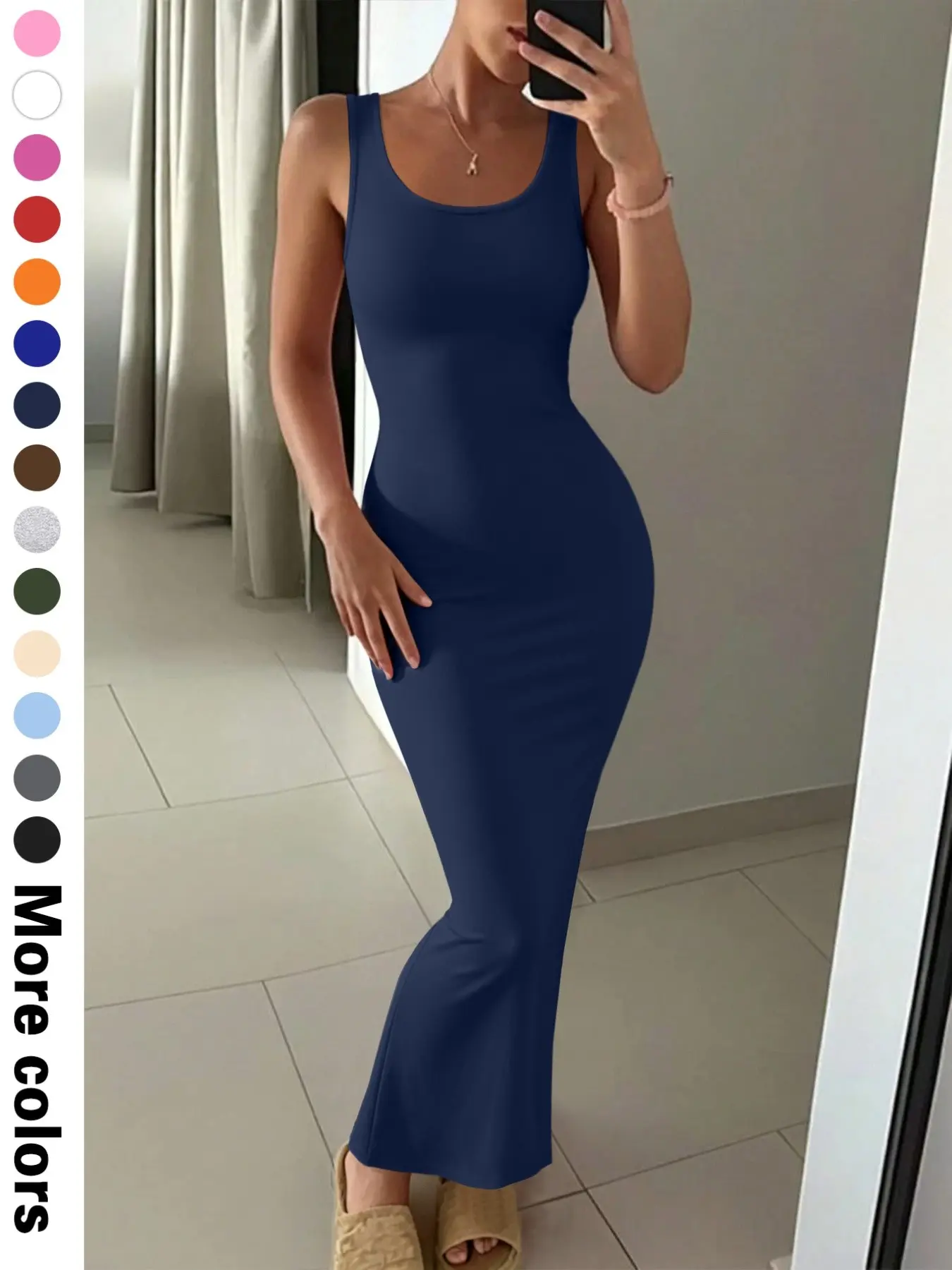 Women's Summer Casual Wear Sleeveless  Long Solid Bodycon Maxi Dress, Beach Resort Wear, 14 Color Options, Simple Style, Perfect for Warm Weather