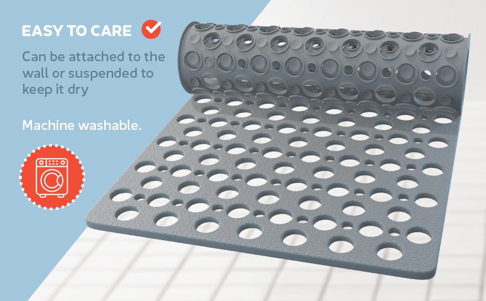 Non Slip Bathtub Mat for Shower - Anti Skid Safety Mat with Strong Suction Cups, Quick Drain Holes, Machine Washable, Soft Bathroom Mat for Elderly & Kids, 30x17 in (75x43 cm) Gray
