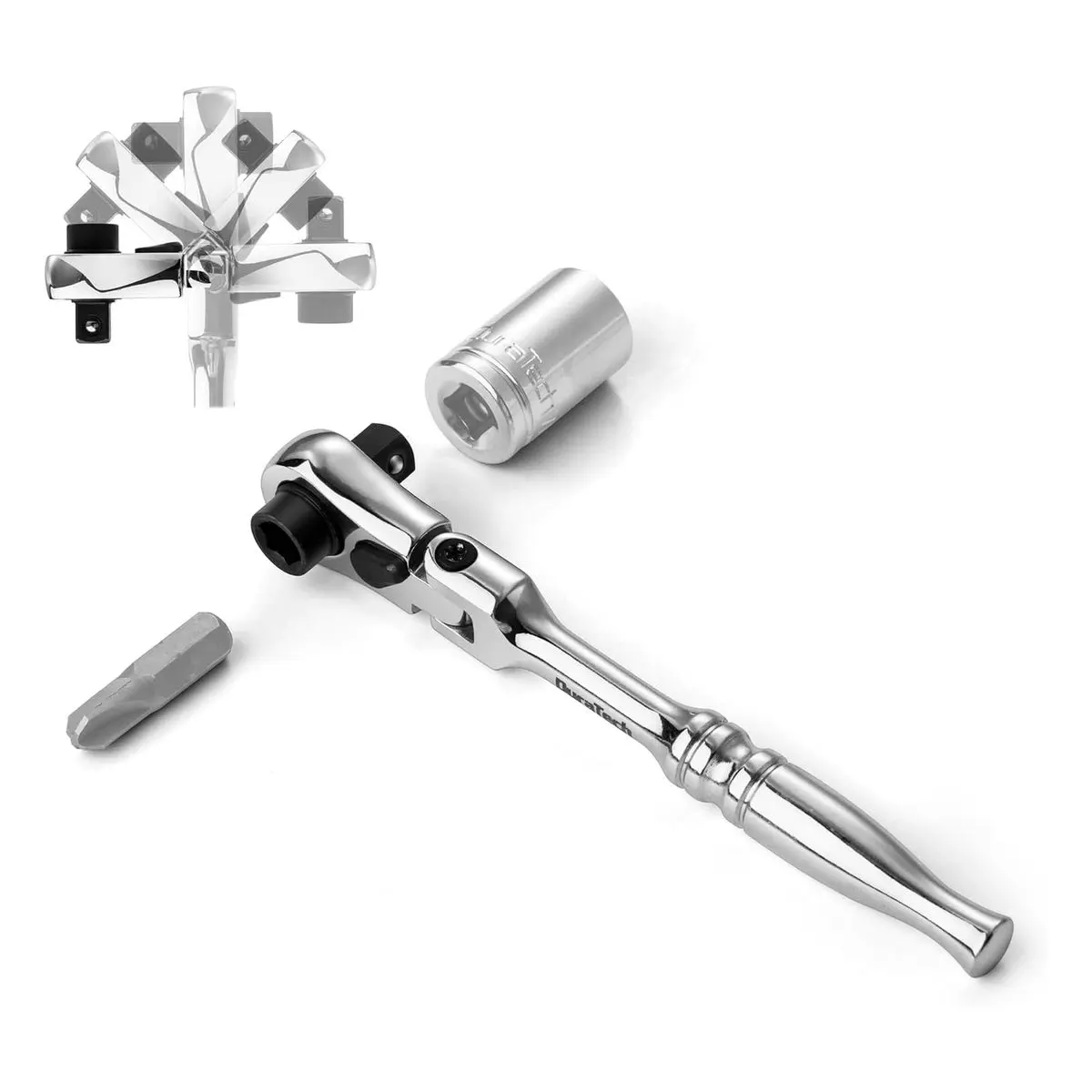 1/4 Inch Drive Ratchet Handle, 2 in 1 Flex Head Ratchet, Socket and Bit Driver, 72-TOOTH, Reversible, Chrome Plating, Alloy Steel