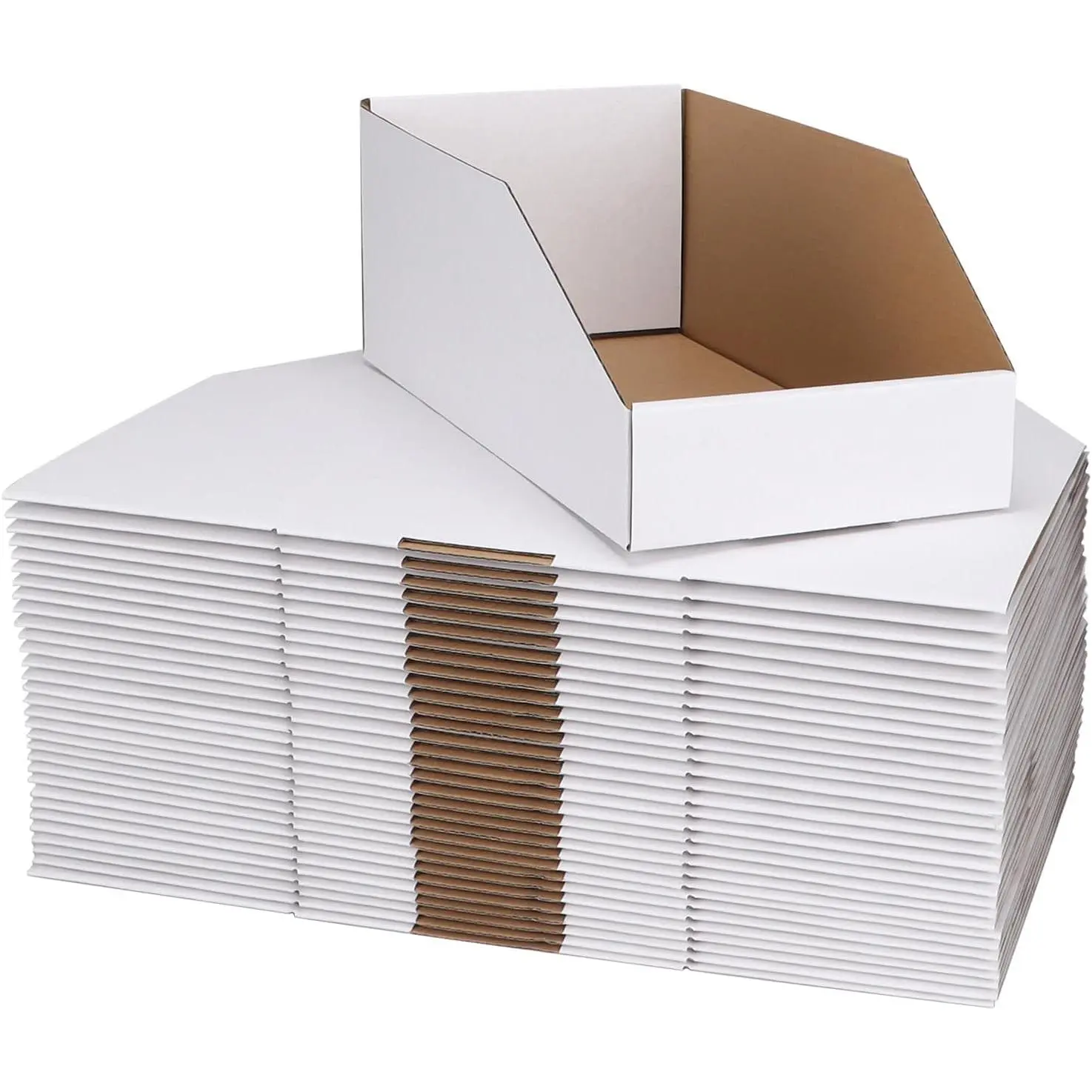 Cardboard Storage Bins Boxes 35 Packs 12x6x4.5 Inches, Easy Assembly Pantry Organizer Bins for Shelf, White