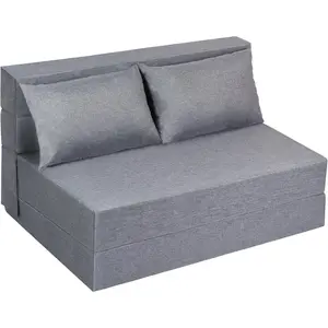 Folding Sofa Bed with 2 Pillows, Loveseat Futon Sleeper Chair with Washable Cover, Convertible Futon Sofa Bed, Fold Out Couch for Living Room, Dorm, Guest Room, Standard Size, Grey