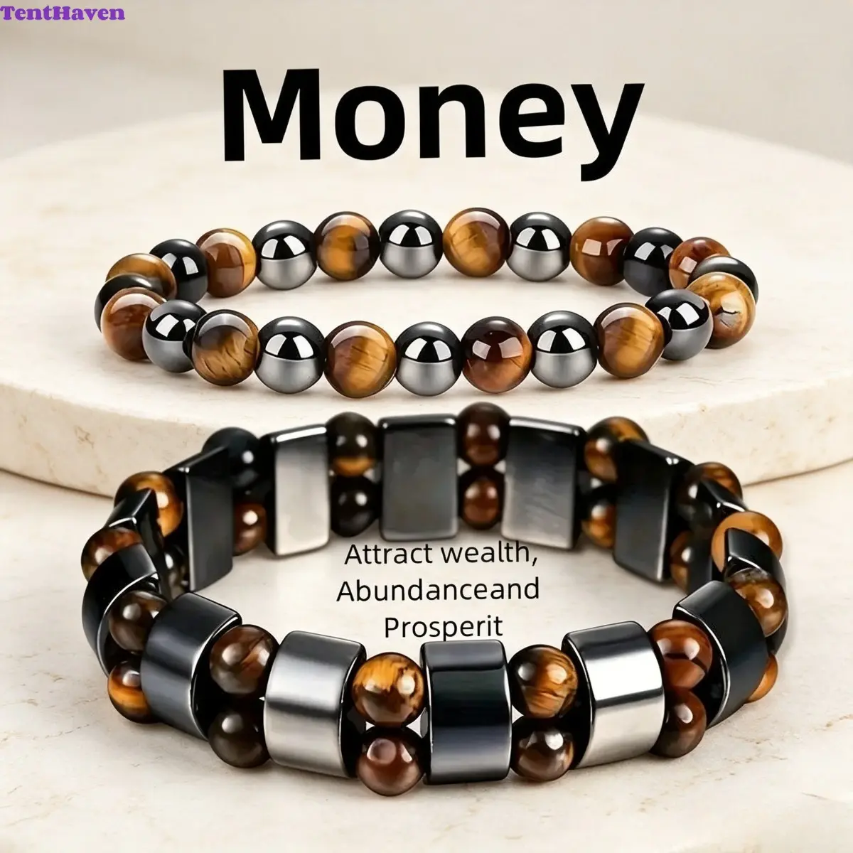 Bracelet Set, Tiger Eye Beaded Healing Stone Bracelets, 2Pcs Hematite Obsidian Wealth Bracelet Stack For Men And Women Unisex With Handmade Natural Stone Stretch Design, For Daily Casual Styling And Birthday Anniversary Gifting