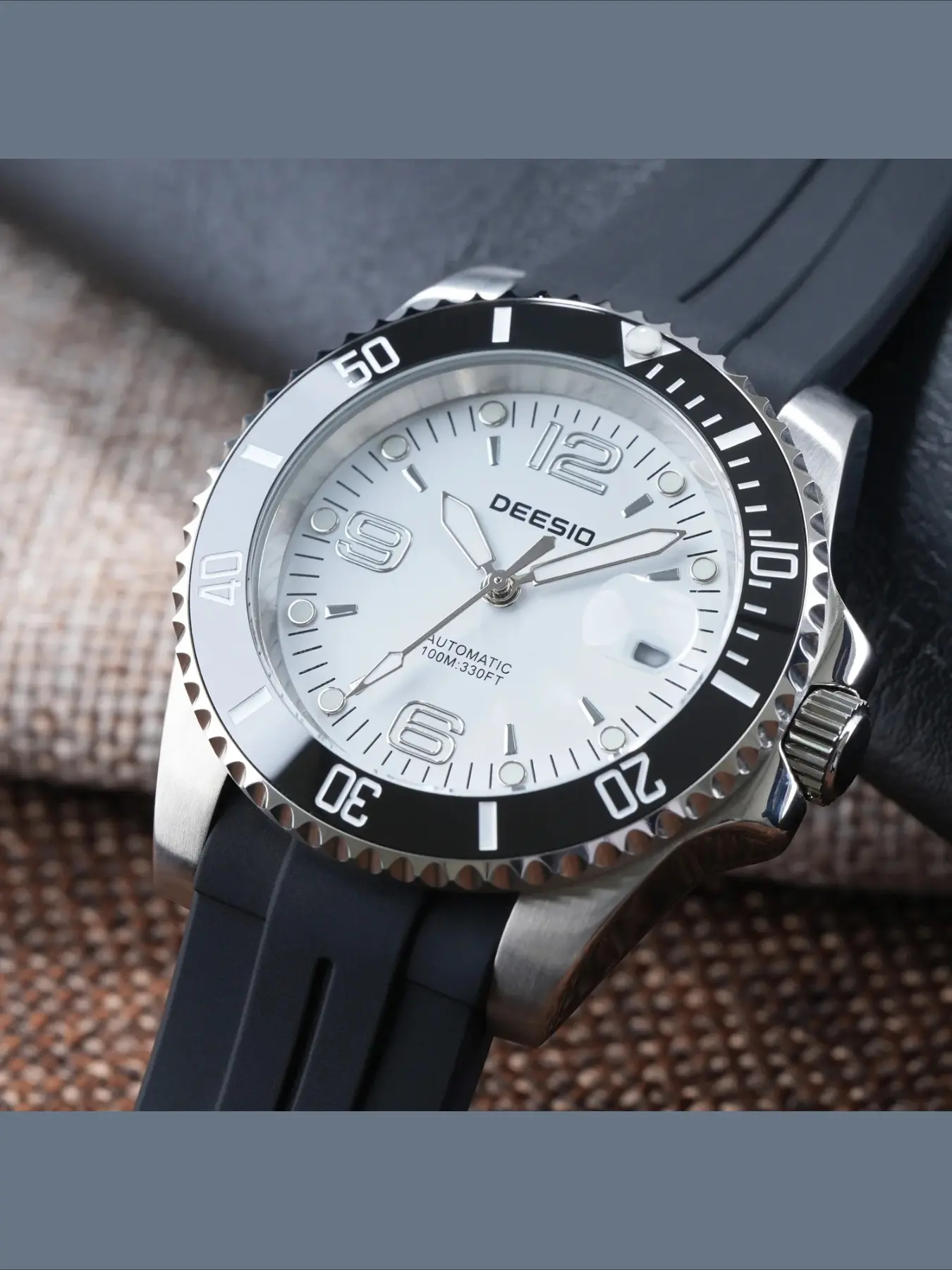 DEESIO Men Mechanical Watch, Casual Sports Wristwatch, Automatic Self-Winding Wristwatch 316L Stainless Steel Case 100M Waterproof Luminous Date Display Sport Silicone Strap Mineral Glass Business Casual Daily Wear Gift Watches