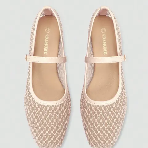 Women's Mesh Breathable Ballet Mary Jane Flats, Square Toe, Metal Buckle Strap, Comfortable Low Heel Shoes for Daily Commute, Office Commuting Shoes, Walking Shoes, Netted Ballet Flats, Feminine Balletina Flats, Fashionable Flats