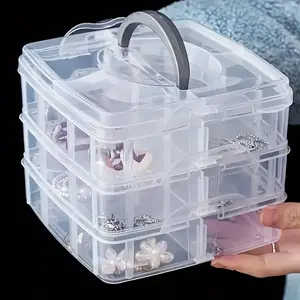 3 Layer Stackable Multi-Functional Storage Box, 18 Compartments, Transparent, Clear, Detachable, Easy to Organize, Jewelry Organizer
