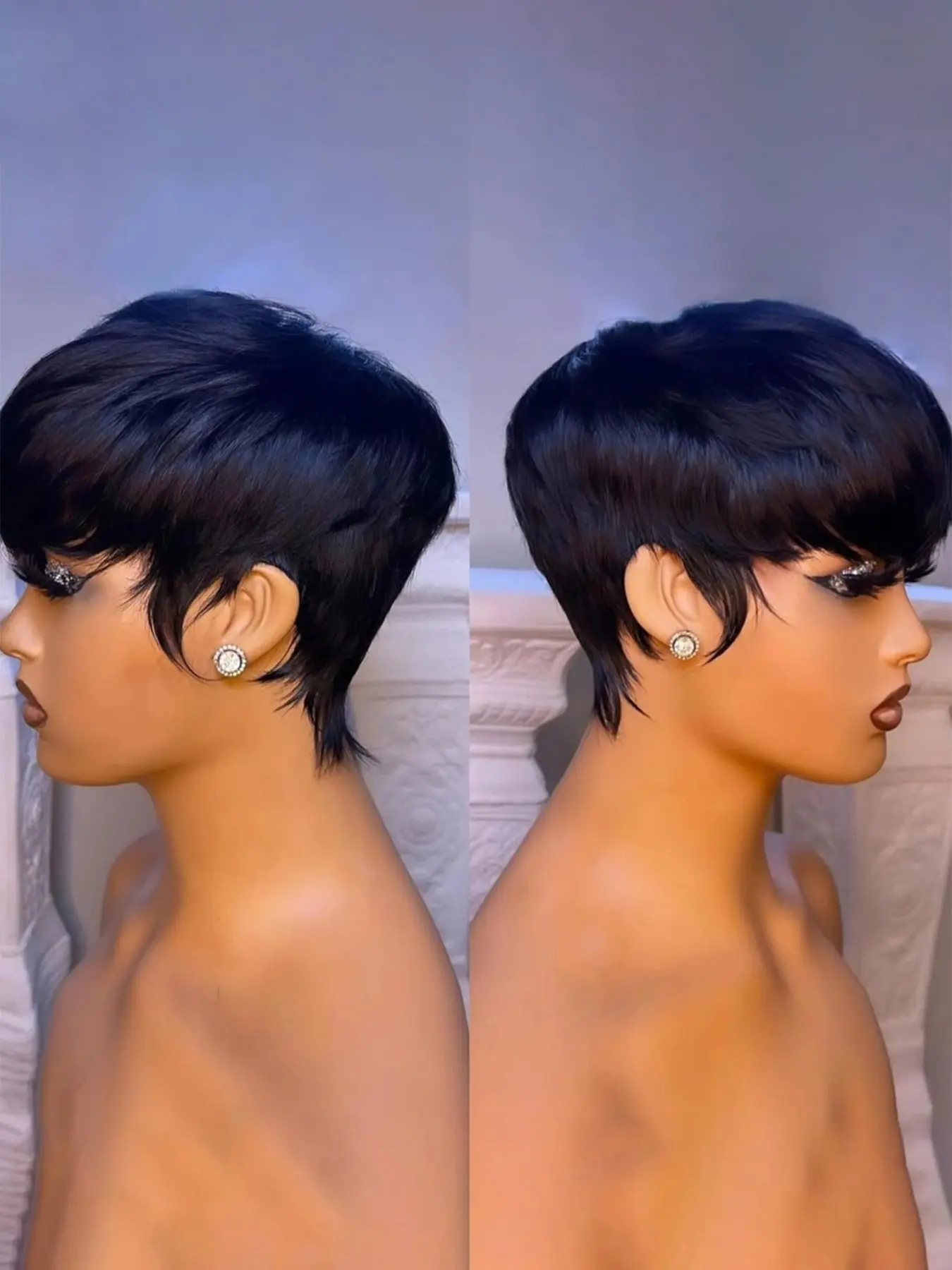 Straight Human Hair Wig for Women Pixie Cut Wig Full Machine Made Wig 150% Density