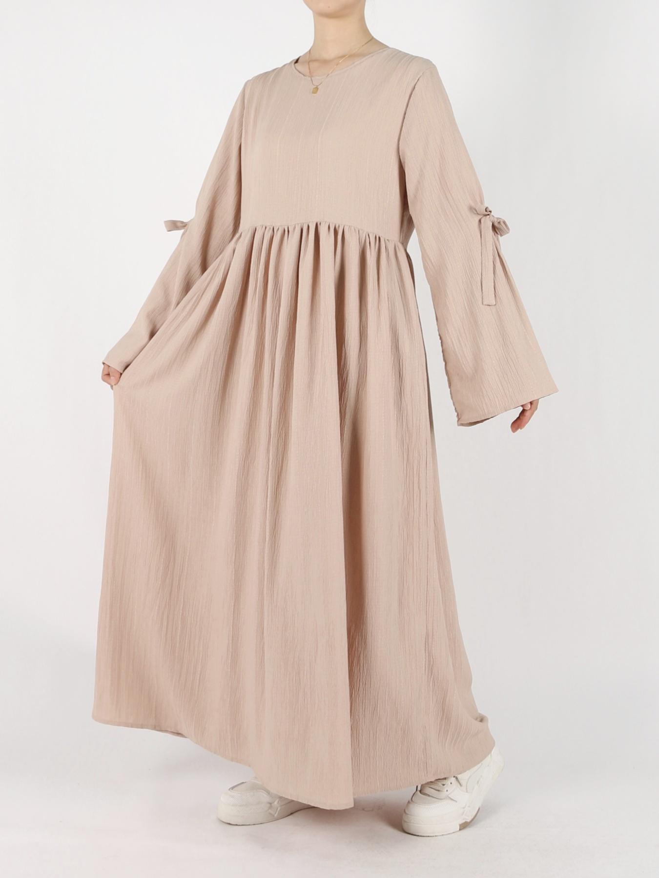 Women's Plain Bow Decor Feminine Flounce Sleeve Pocket Smock Dress, Casual Long Sleeve Round Neck Zipper Back Dress for Daily Wear, Ladies Clothes for All Seasons