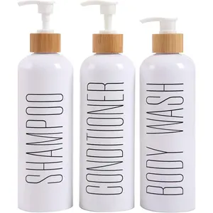 Shampoo and Conditioner Dispenser, 16oz 3-Pack Refillable Shampoo and Conditioner Bottles, Empty Shampoo Bottles Refillable with Bamboo Pump, Bathroom Shower Shampoo Dispenser Set