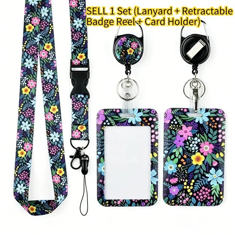 1 Set Floral Vertical Custom ID Badge Kit, Elegant Fresh Style, With Retractable Reel & Detachable Neck Lanyard, Easy Access To Cards, Pretty Badge Holder For Nurses, Doctors, Teachers, Students And Working Women