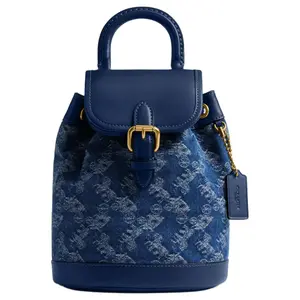 COACH Harper 17 Classic Monogram Coated Canvas and Leather Backpack for Women, Small Size, Blue