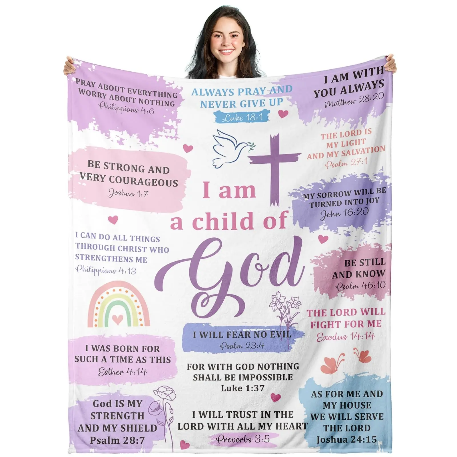 1PC Girls baptism gift, baptism gift blanket, baptism gift, boys religious blanket, Christian Bible verse blanket with "I am a child of God"
