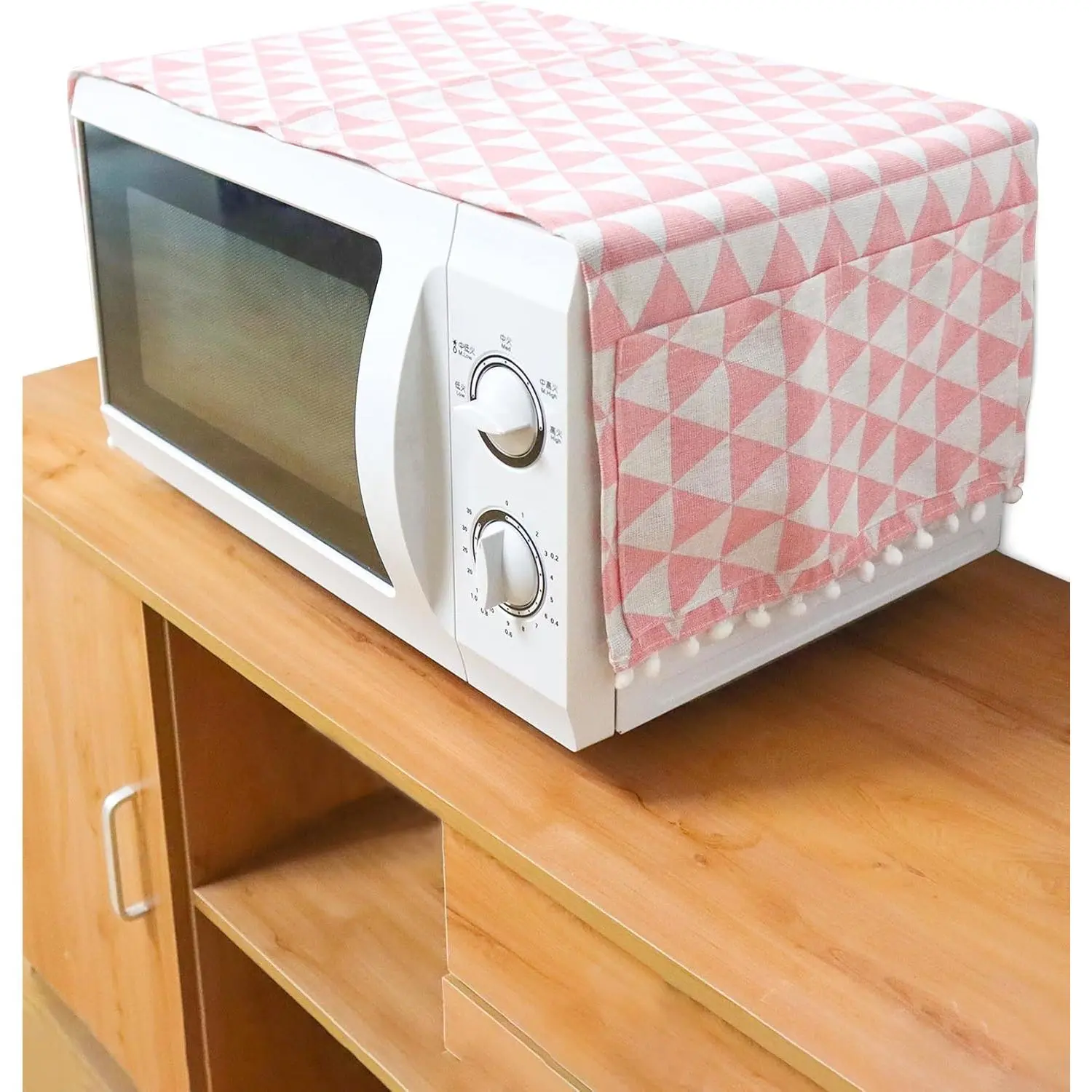 Microwave Oven Cover Dustproof Cotton Machine Protector Decorative Kitchen Appliance Cover with Side Storage Pockets (11.8 x 35.4 Inch, Pink Triangle)